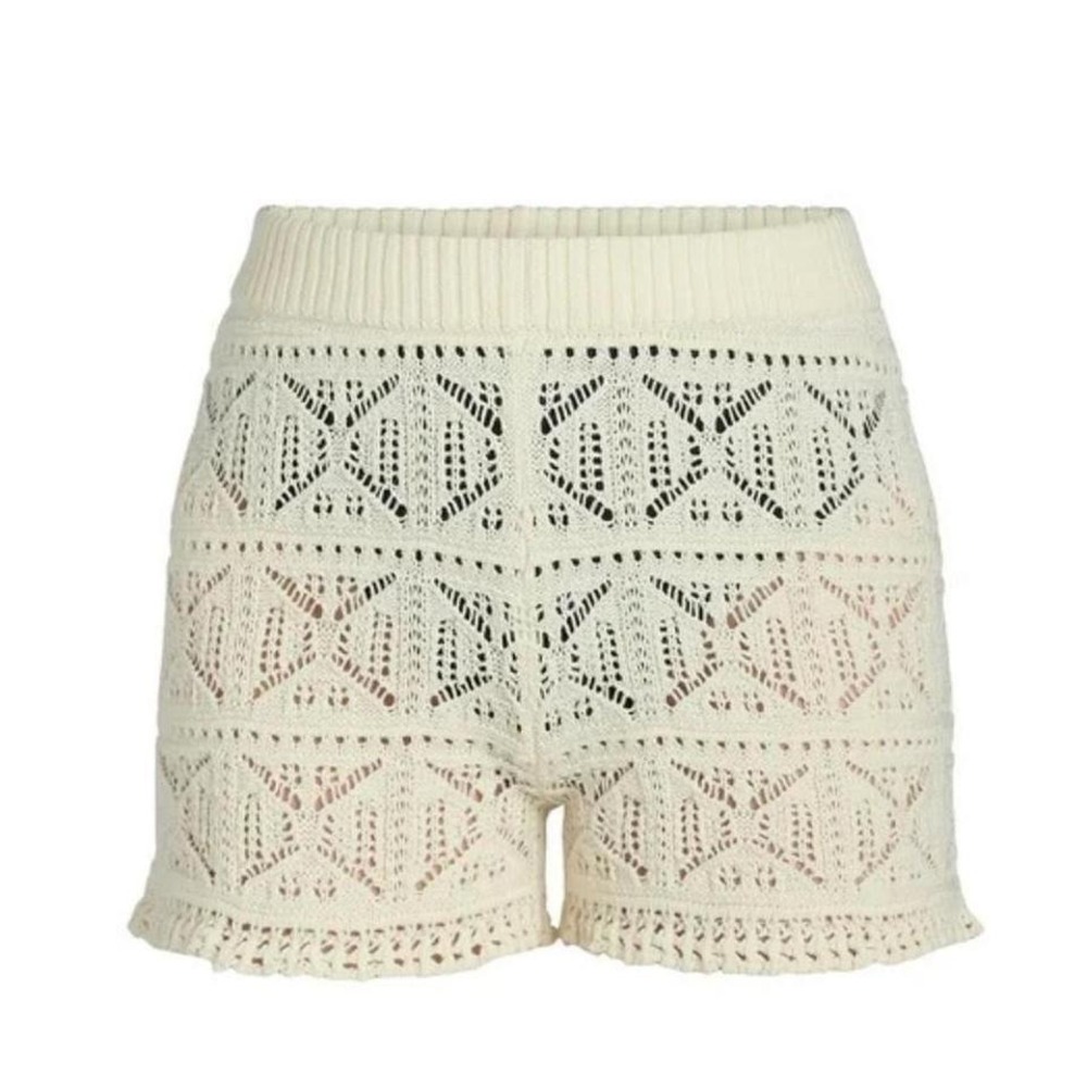Time and Tru Cream Crochet Knit Shorts Geometric Pointelle Plus Size 2X 20W-22W